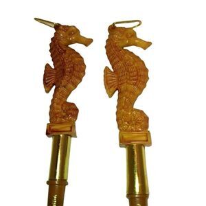 Seahorse Salad Fork & Spoon Set Made in Hong Kong Vintage Florida Souvenir